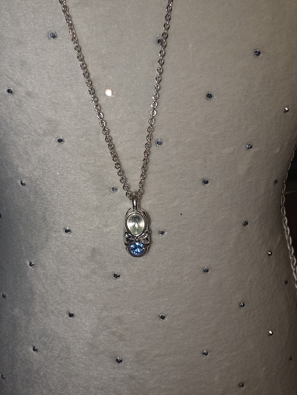 Avon Silver Necklace with Light Blue and Clear Stones Pendant